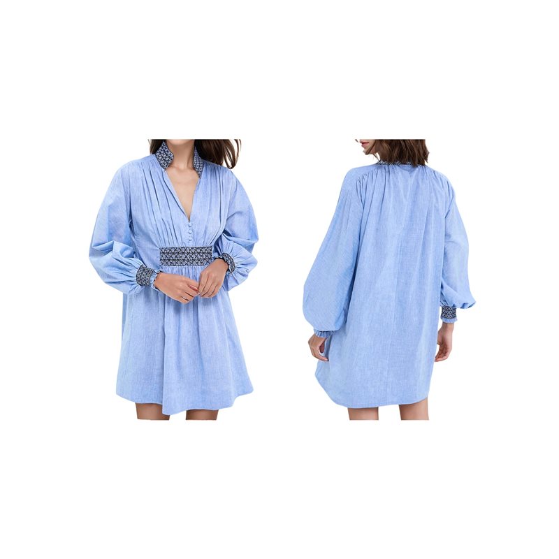 Casual Loose Linen Shirt Dress - NEU-Damen-Hemdkleid mit langen Ärmeln, lässig, V-Ausschnitt,