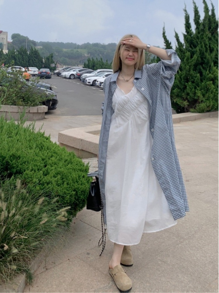 Korean Style A Line Shirt Dress - Schickes Plus-Size-Set im Lazy-Style: Langes Hemdkleid