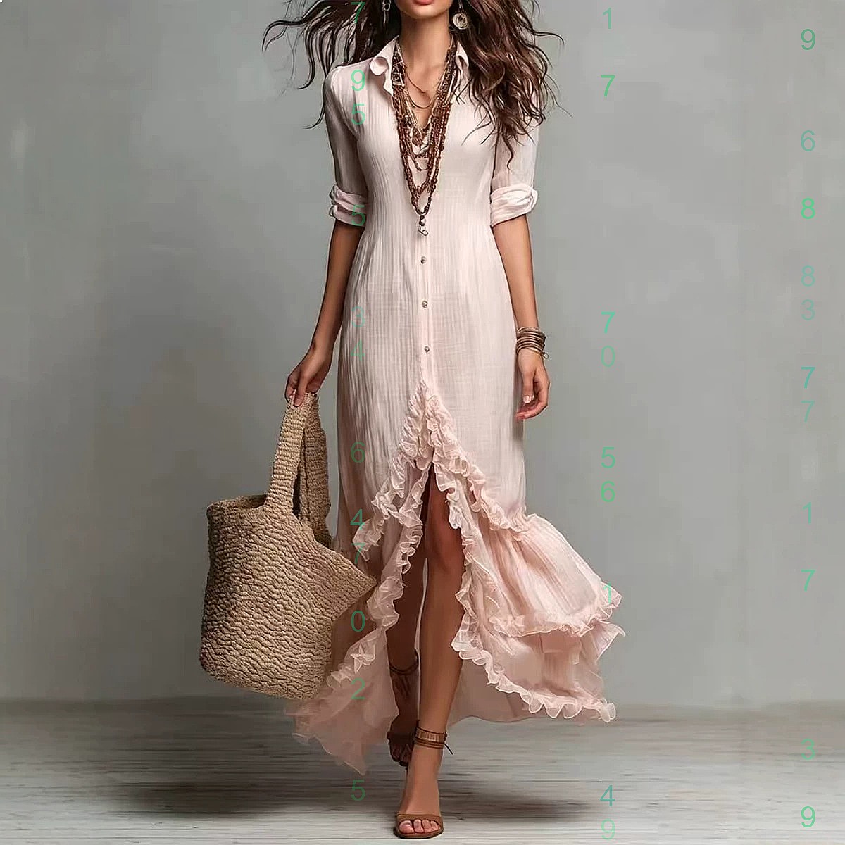 Casual Loose Linen Shirt Dress - Kreuzgeschlitztes Baumwoll-Leinen-Kleid mit Rüschensaum, locker geschnittenes