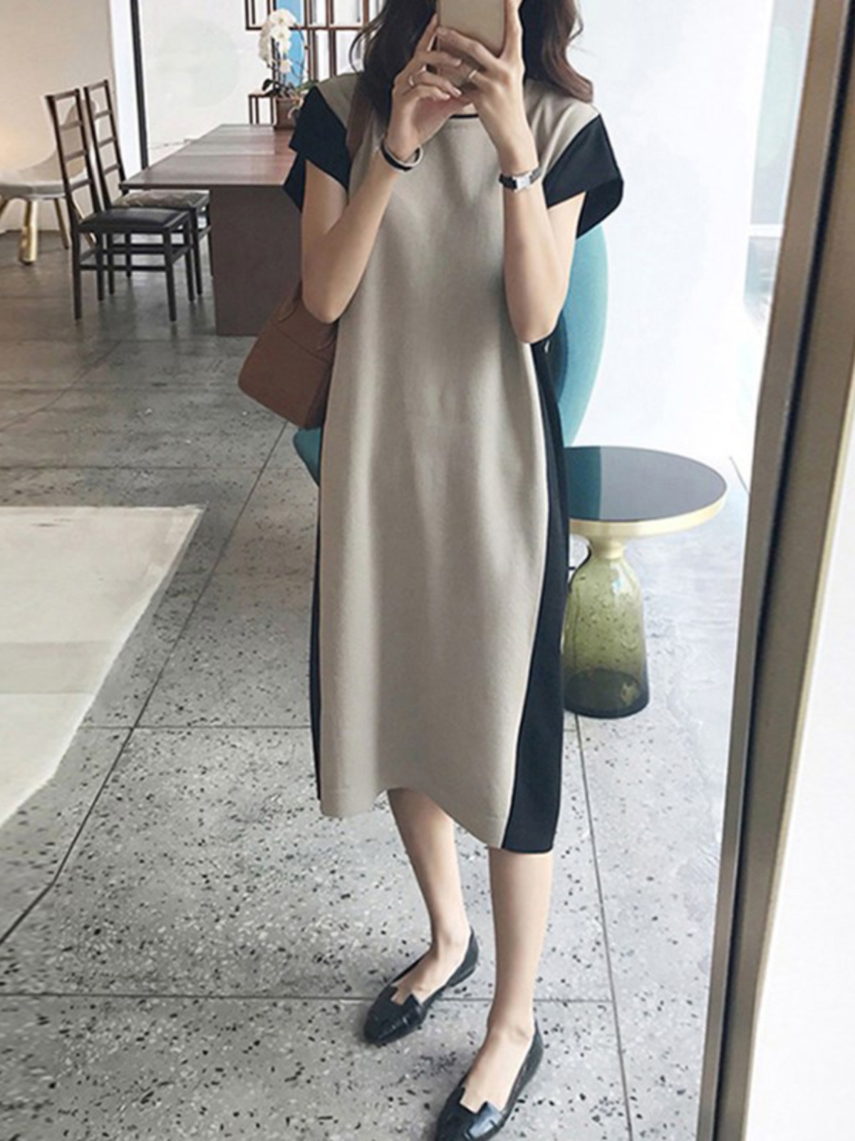Korean Style A Line Shirt Dress - Schlankmachendes Midikleid mit Westen-Design, Hoher Taille