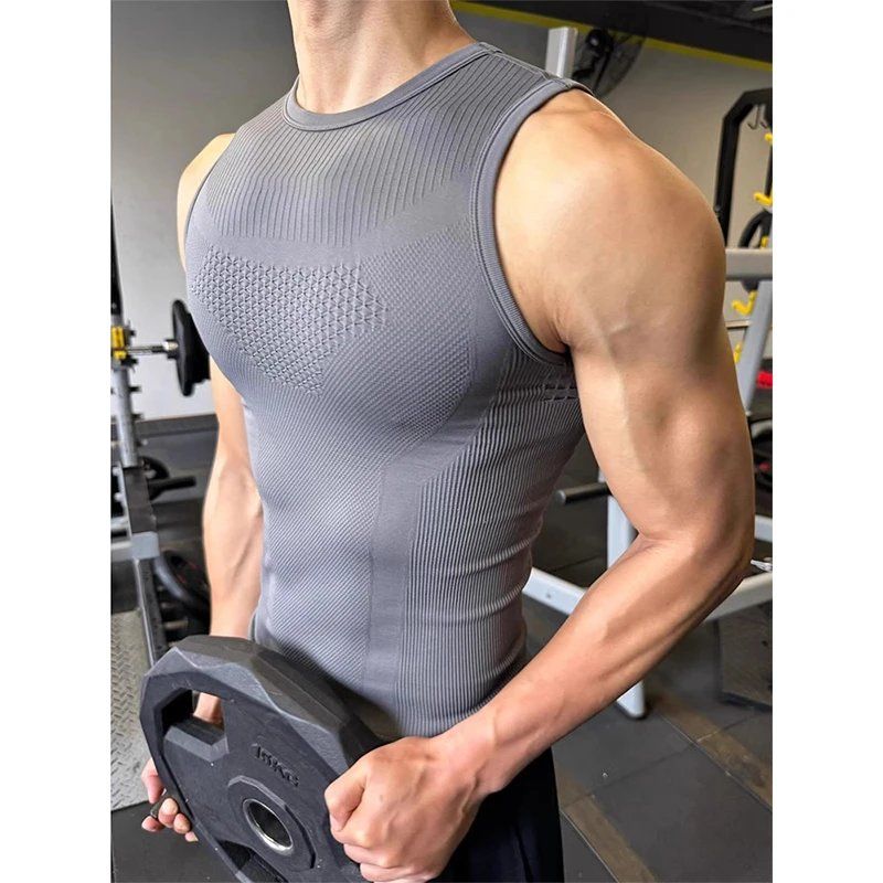 Seamless Ribbed Workout Tank Top - Nahtloses, geripptes Fitness-Tanktop für Herren, schnelltrocknend,