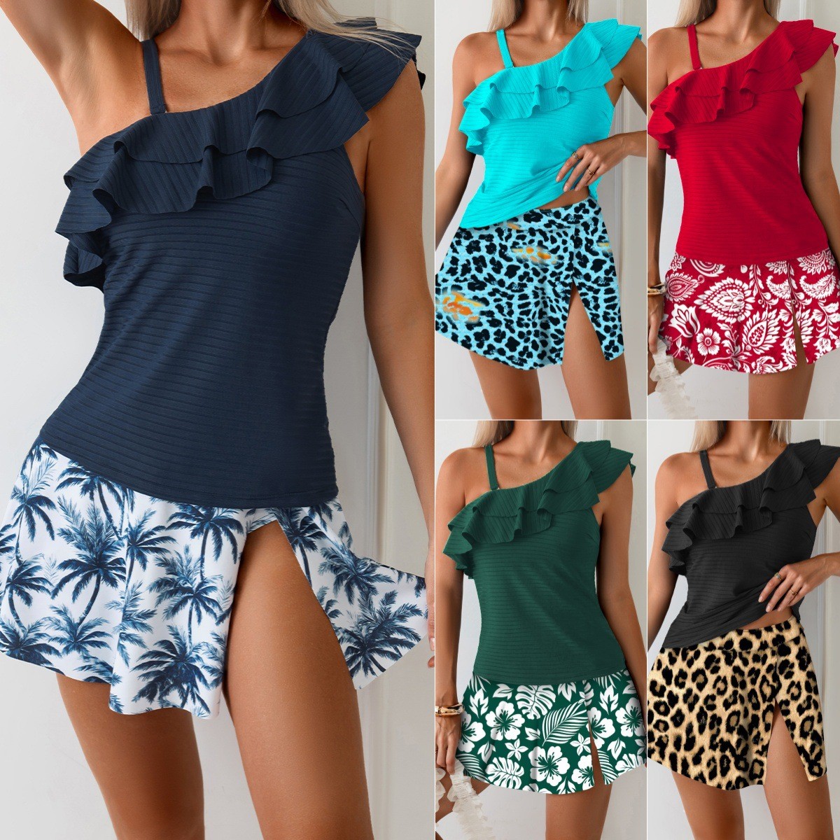 Skirts - Damen Tankini Bademode Ärmelloses Crop-Top mit