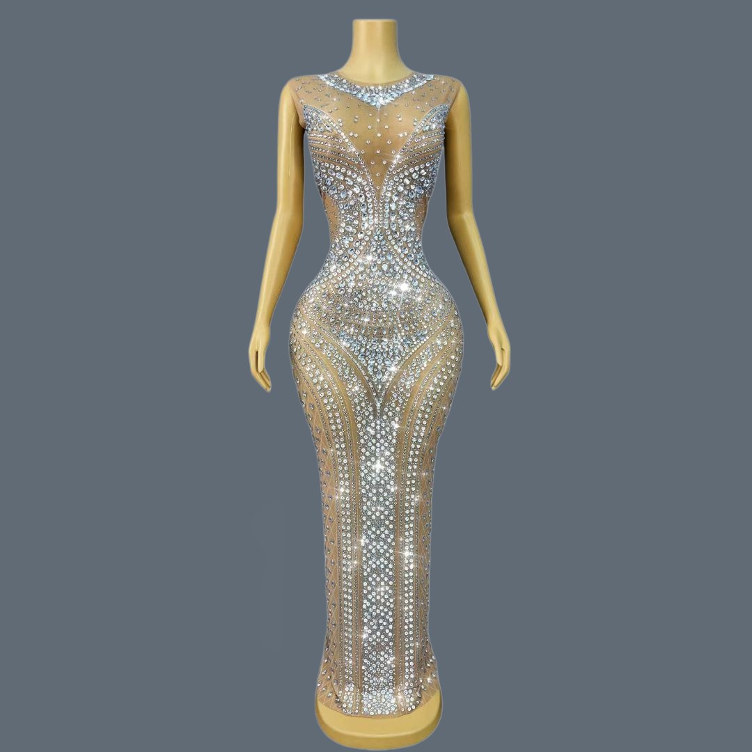 Sparkly Rhinestone Club Party Dress - Damen Glitzerndes Strass-Abendkleid Ärmellos für Nacht-Party,