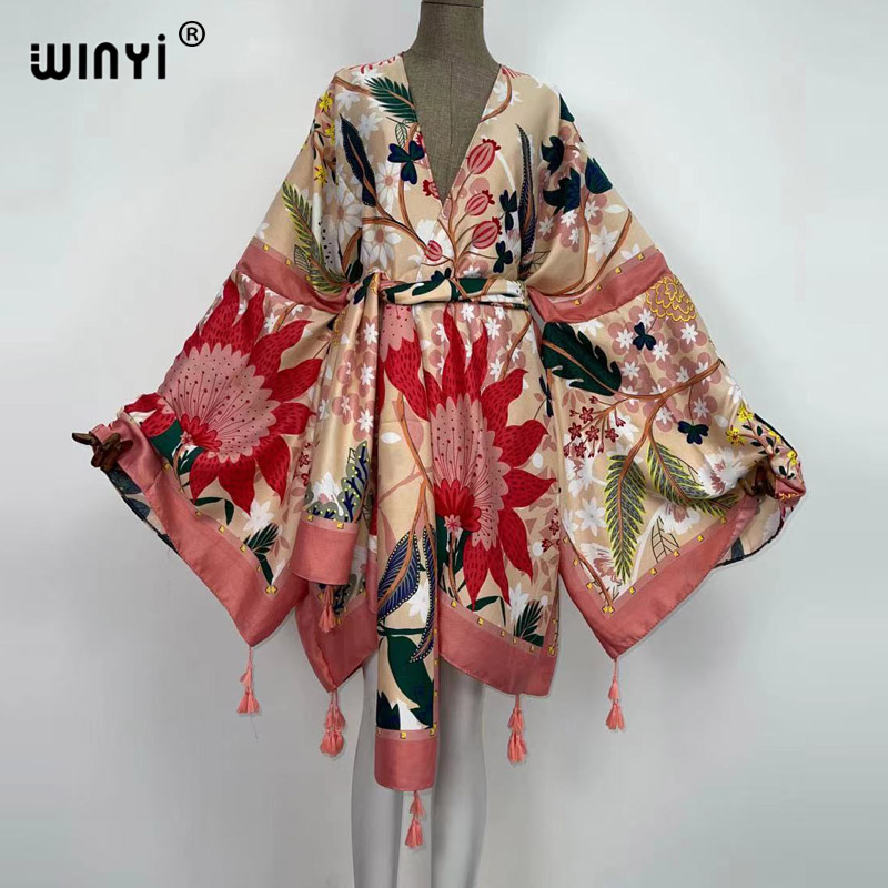 Boho Summer Beach Maxi Dress - WINYI Herbstkleider für Damen, Cardigan, lockeres