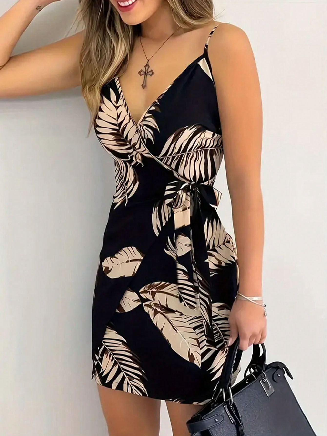 French Vintage Floral Midi Dress - Damen-Minikleid mit Blumenmuster und Spaghettiträgern, lässiges