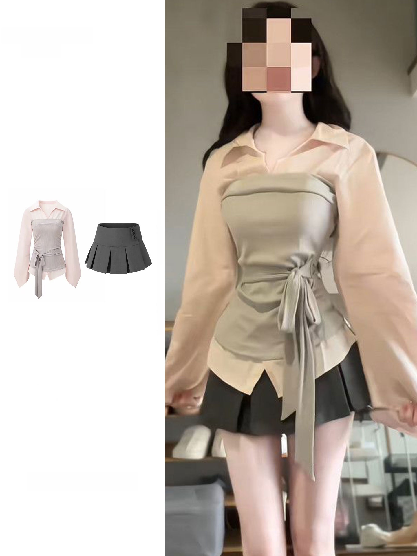 Korean Style A Line Shirt Dress - Damen Plus Size Koreanischer Stil Patchwork