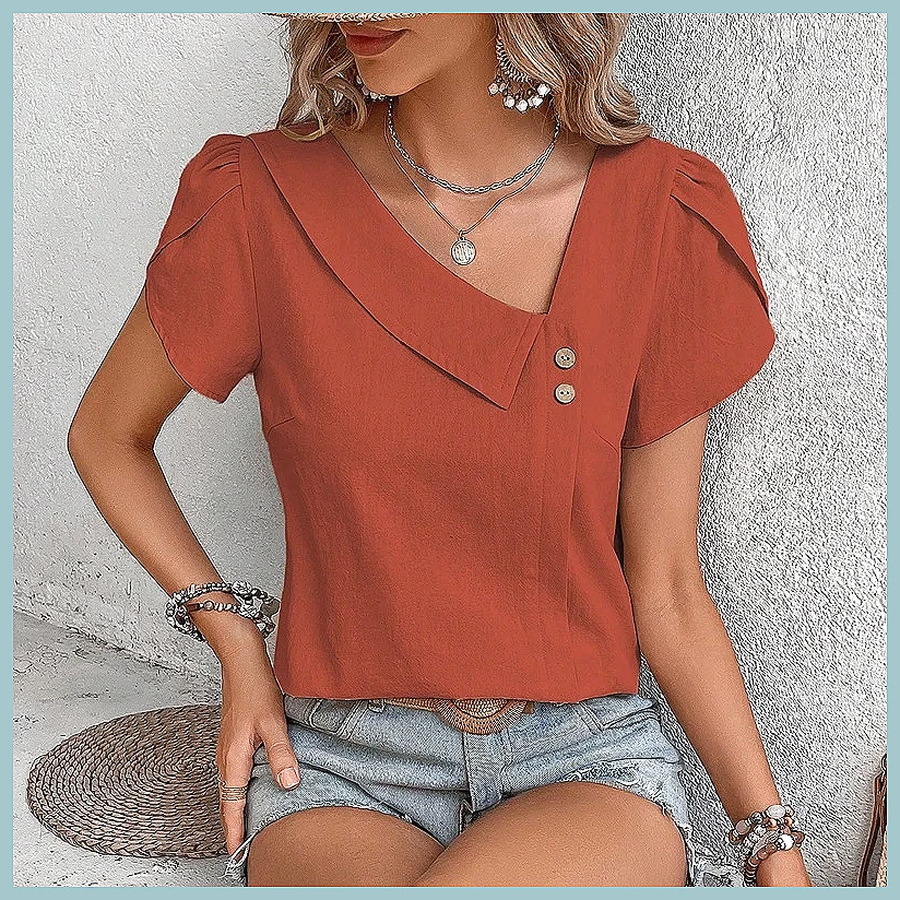 Blouses - 2024 Sommer Vintage Einfarbige Bluse für