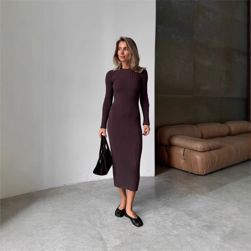2025, Frühling, Weiß, Khaki, S – Bodycon Long Sleeve Ribbed Dress Bewertung und Preis