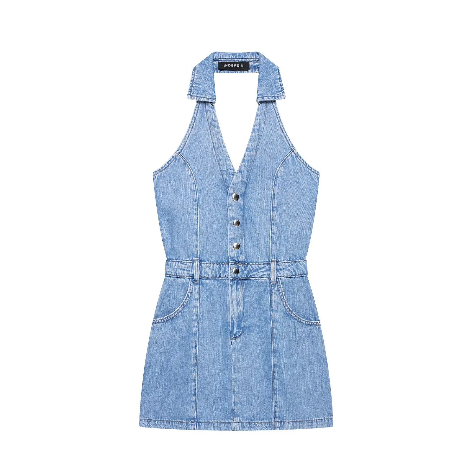 Y2K Halter Denim Minikleid Dam – Y2K Backless Halter Mini Dress Bewertung und Preis