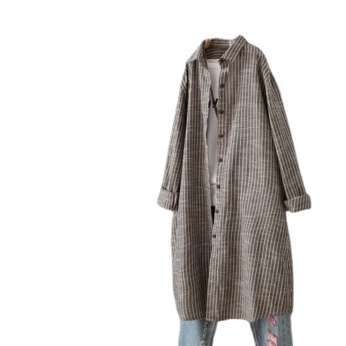 Vintage Baumwoll-Leinen Gestre – Casual Loose Linen Shirt Dress Bewertung und Preis