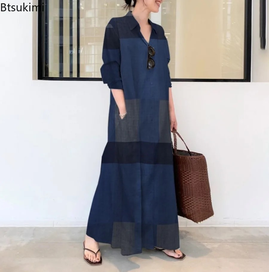 Modisches Neues Hemdkleid für  – Casual Loose Linen Shirt Dress Bewertung und Preis