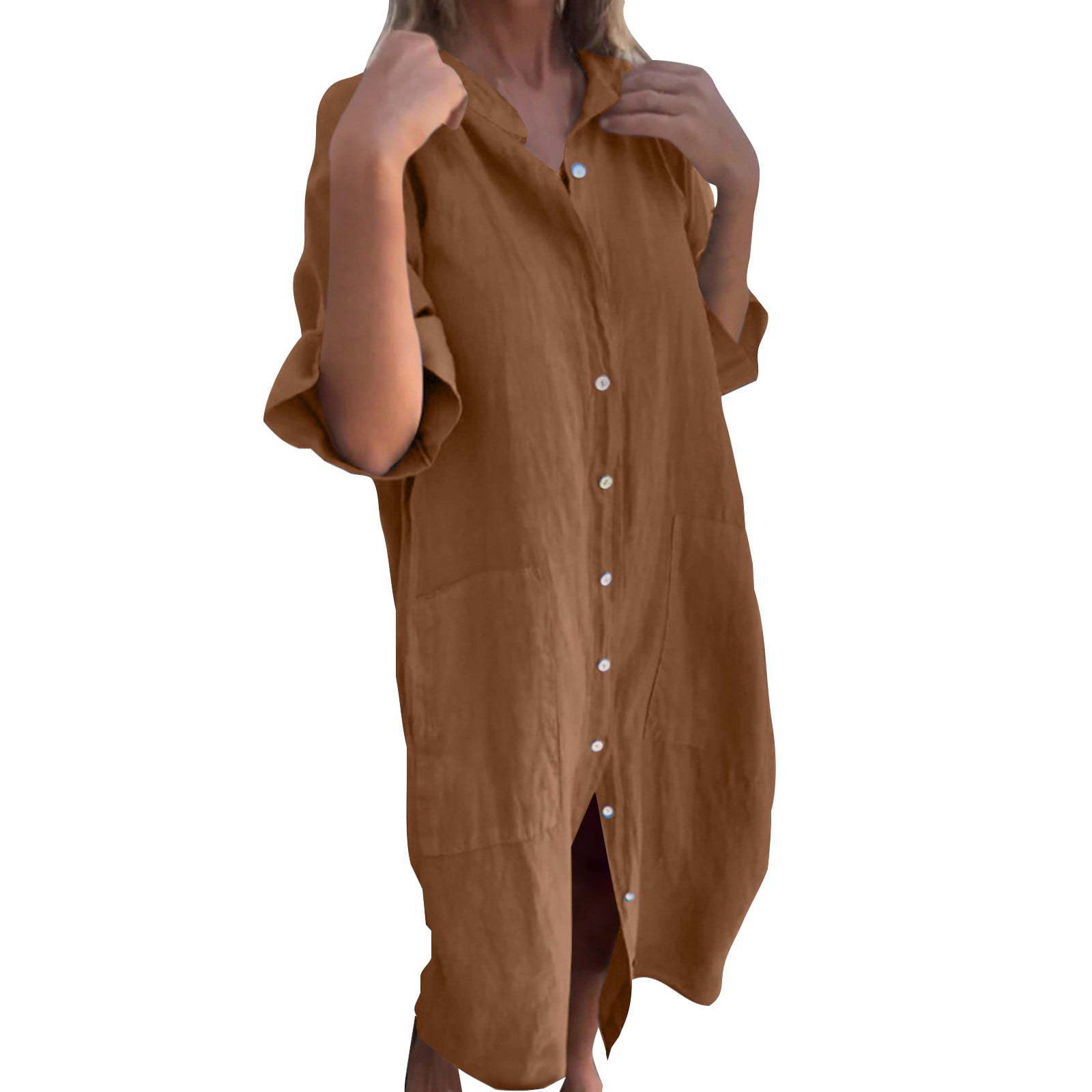 2025, neues europäisches und a – Casual Loose Linen Shirt Dress Bewertung und Preis