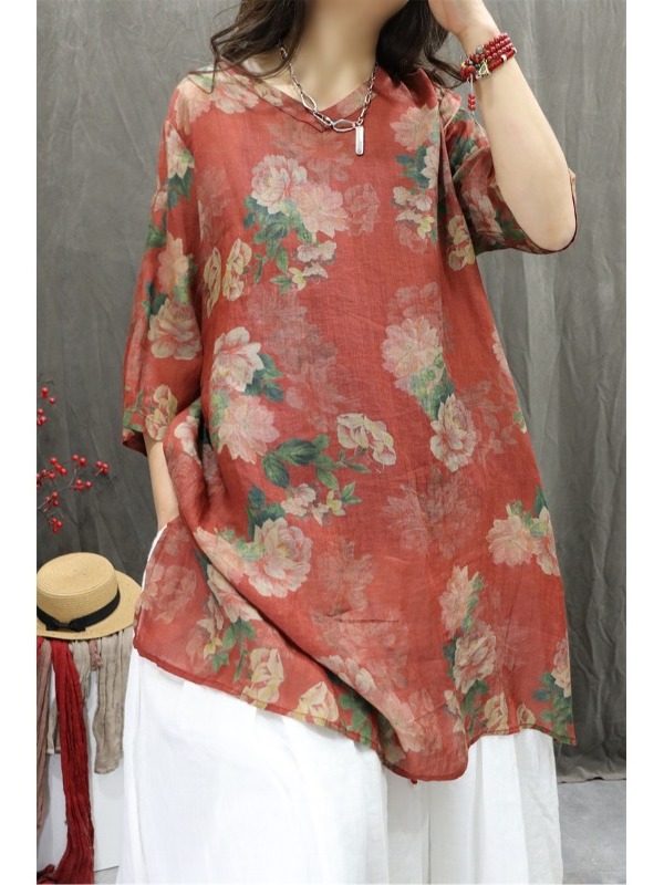 Retro-Kunstleinen-Print-Hemdkl – Casual Loose Linen Shirt Dress Bewertung und Preis
