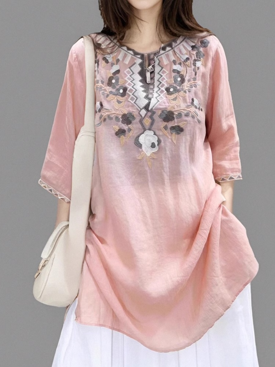 Elegantes Besticktes Leinen-He – Casual Loose Linen Shirt Dress Bewertung und Preis