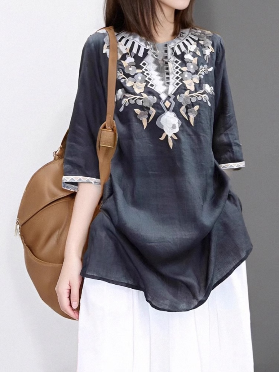 Elegantes Besticktes Leinen-He – Casual Loose Linen Shirt Dress Bewertung und Preis
