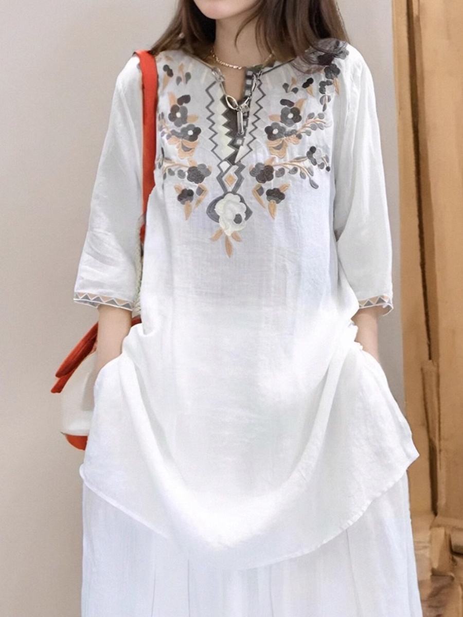 Elegantes Besticktes Leinen-He – Casual Loose Linen Shirt Dress Bewertung und Preis
