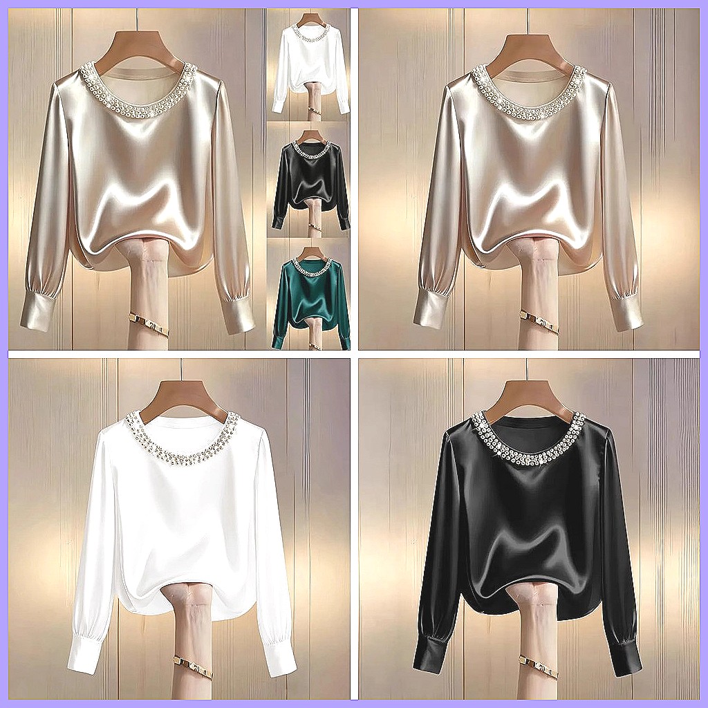Elegante Perlenbesetzte Satin- – Blouses Bewertung und Preis