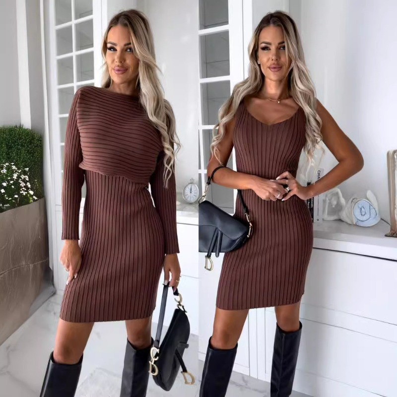 Herbst Neues Schickes Sexy 2-T – Bodycon Long Sleeve Ribbed Dress Bewertung und Preis