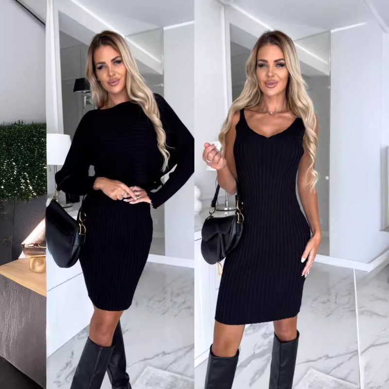 Herbst Neues Schickes Sexy 2-T – Bodycon Long Sleeve Ribbed Dress Bewertung und Preis