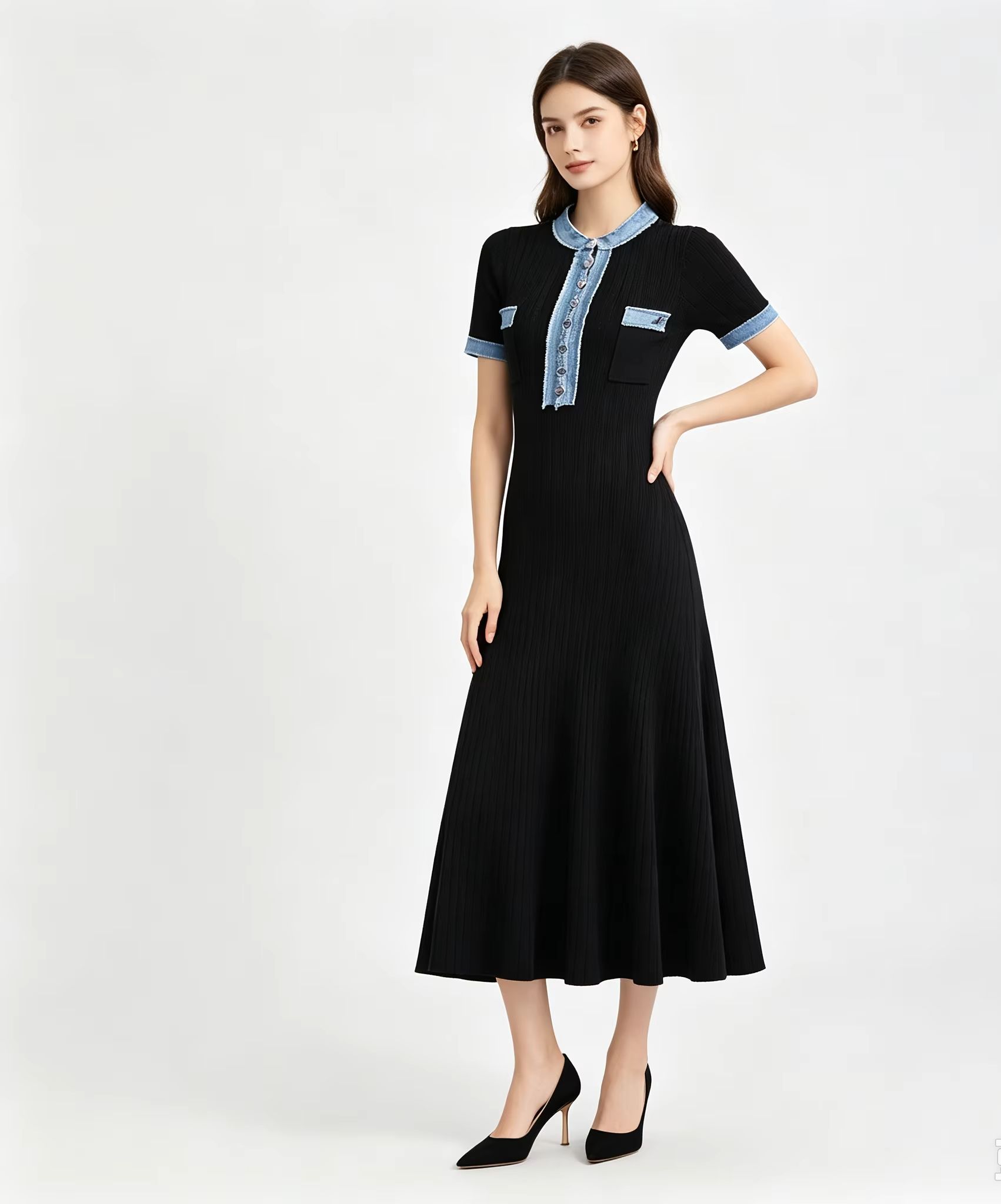 Geripptes Strick-Meerjungfraue – Bodycon Long Sleeve Ribbed Dress Bewertung und Preis