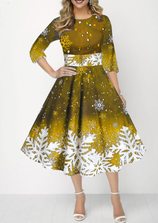 Winter Weihnachten Kleider Fra – French Vintage Floral Midi Dress Bewertung und Preis