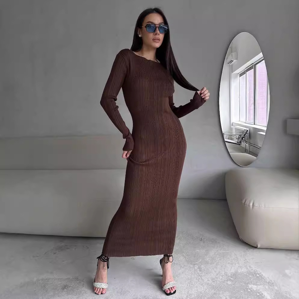 Elegantes Damenkleid mit Rundh – Bodycon Long Sleeve Ribbed Dress Bewertung und Preis