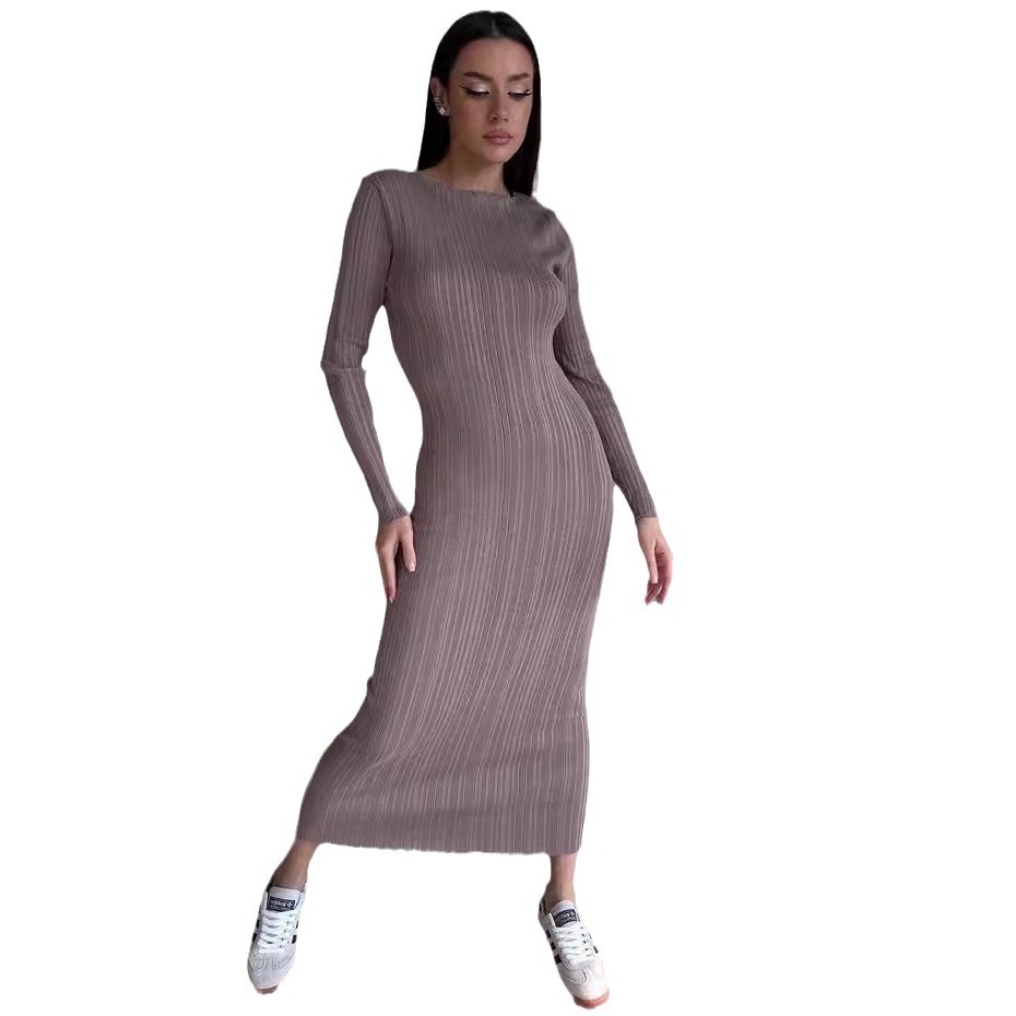 Elegantes Damenkleid mit Rundh – Bodycon Long Sleeve Ribbed Dress Bewertung und Preis