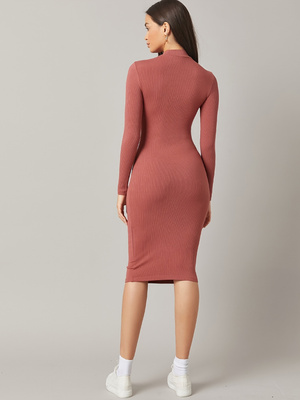 Damenkleid in Dusty Rose, geri – Bodycon Long Sleeve Ribbed Dress Bewertung und Preis