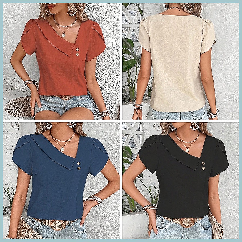 2024 Sommer Vintage Einfarbige – Blouses Bewertung und Preis