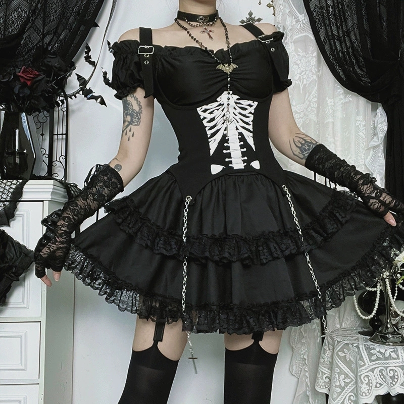Goth Dark E-Girl Kawaii Spitze – Y2K Backless Halter Mini Dress Bewertung und Preis