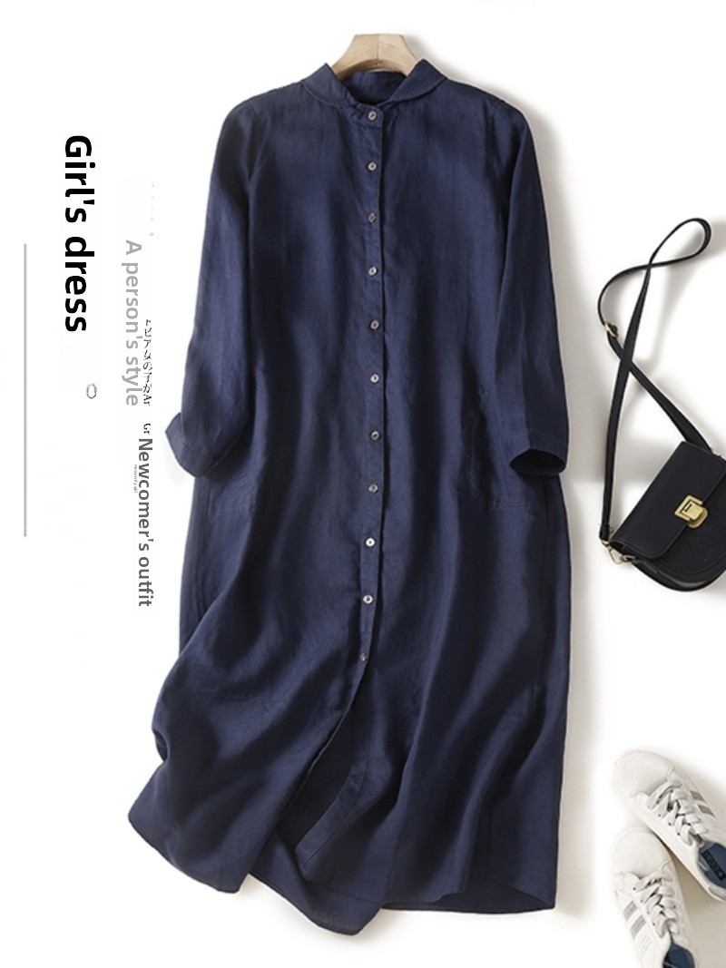 Leinen-Baumwoll-Mischgewebe La – Casual Loose Linen Shirt Dress Bewertung und Preis
